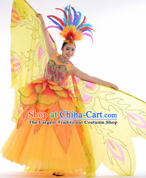 Chinese Modern Dance Stage Costume Traditional Spring Festival Gala Opening Dance Yellow Dress for Women