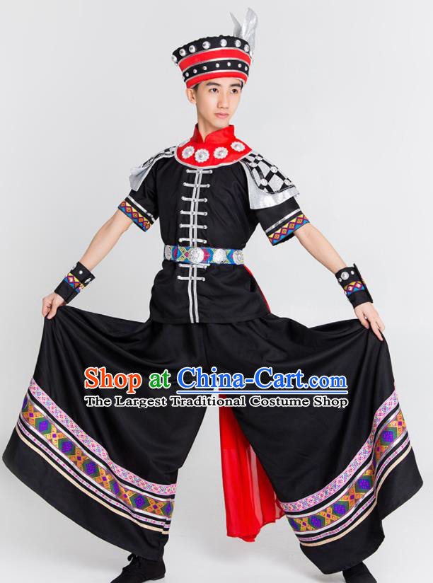 Chinese Yi Nationality Stage Performance Ethnic Costume Traditional Minority Black Clothing for Men