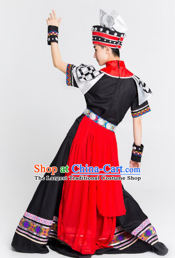 Chinese Yi Nationality Stage Performance Ethnic Costume Traditional Minority Black Clothing for Men