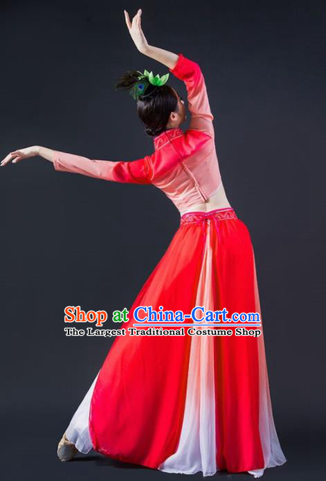 Chinese Classical Dance Lotus Dance Red Dress Traditional Umbrella Dance Stage Performance Costume for Women