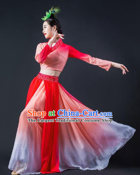 Chinese Classical Dance Lotus Dance Red Dress Traditional Umbrella Dance Stage Performance Costume for Women