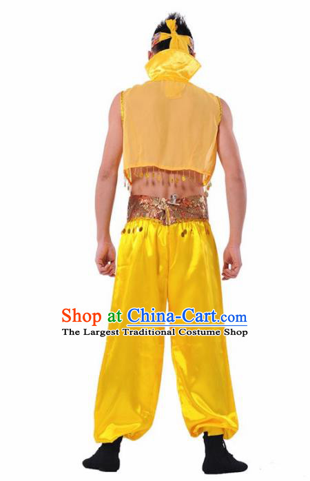 Chinese Traditional Drum Dance Stage Performance Costume Folk Dance Golden Clothing for Men