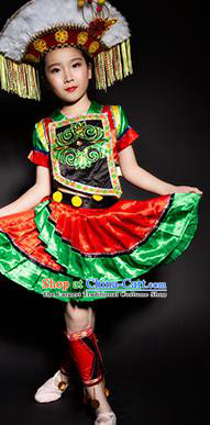 Chinese Gaoshan Nationality Stage Performance Costume Traditional Ethnic Minority Clothing for Kids