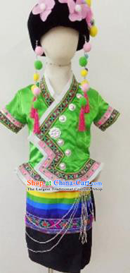 Chinese Blang Nationality Ethnic Stage Performance Costume Traditional Minority Folk Dance Clothing for Kids