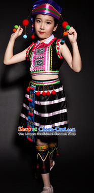 Chinese De Ang Nationality Ethnic Costume Traditional Minority Folk Dance Stage Performance Clothing for Kids