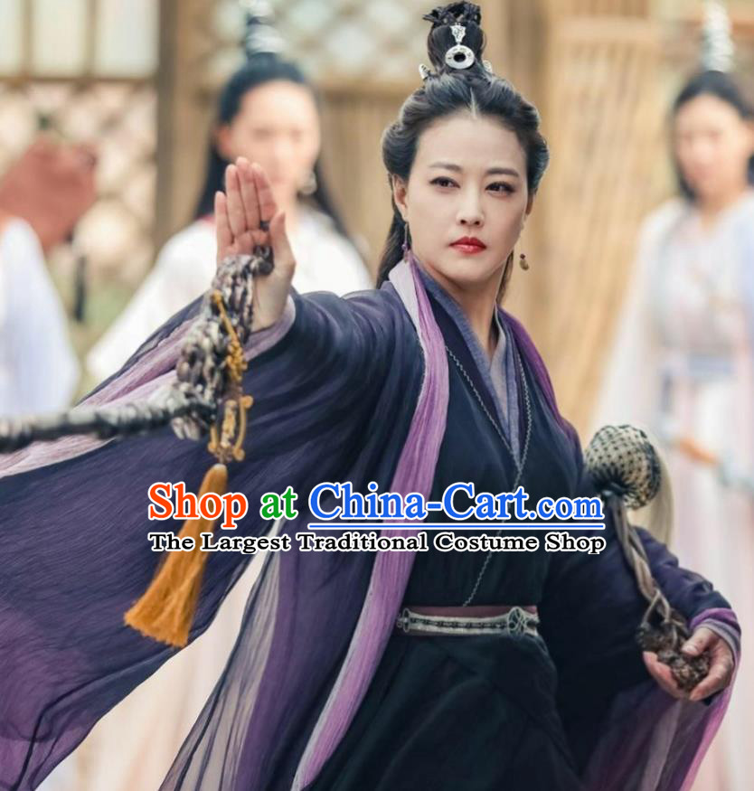 Drama Relying on Heaven to Slaughter Dragons Chinese Ancient Yuan Dynasty Taoist Nun Swordswoman Historical Costume and Headpiece Complete Set