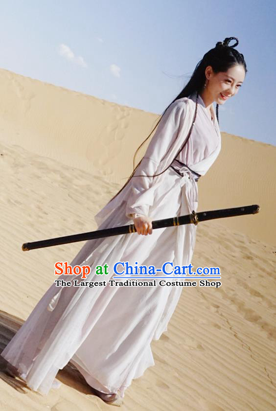 Chinese Drama Relying on Heaven to Slaughter Dragons Ancient Yuan Dynasty Taoist Nun Zhou Zhiruo Historical Costume and Headpiece Complete Set