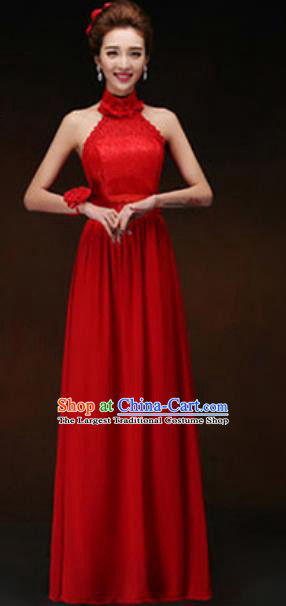 Top Grade Stage Performance Red Full Dress Compere Modern Fancywork Modern Dance Costume for Women