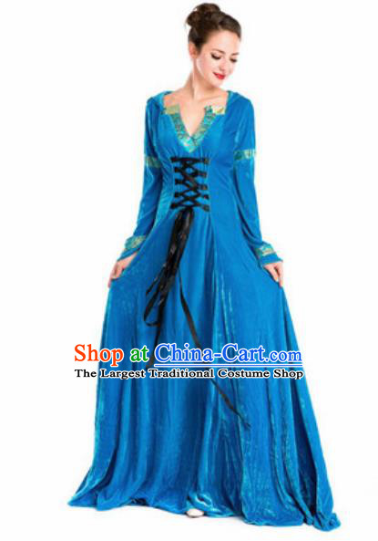 Top Grade Halloween Stage Performance Queen Blue Dress Compere Modern Fancywork Modern Dance Costume for Women