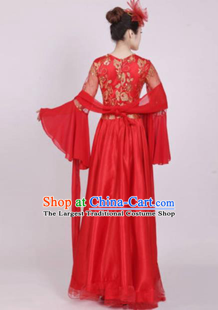 Top Grade Stage Performance Red Dress Compere Modern Dance Fancywork Modern Costume for Women