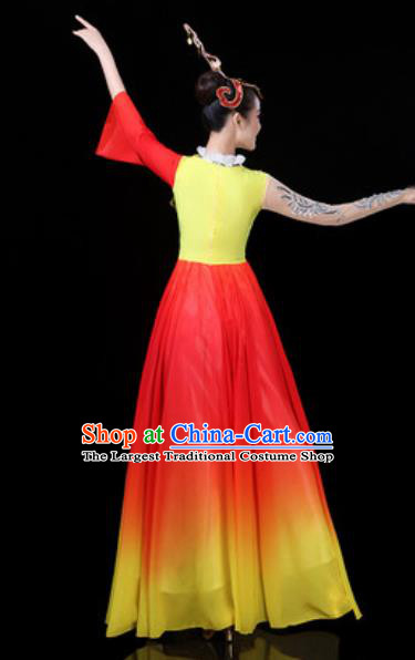 Traditional Chinese Classical Dance Red Dress Umbrella Dance Stage Performance Costume for Women