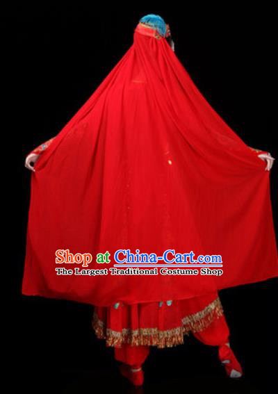 Traditional Chinese Minority Ethnic Dance Red Dress Uyghur Nationality Stage Performance Costume for Women