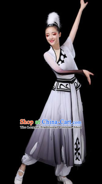 Traditional Chinese Classical Dance Grey Dress Umbrella Dance Stage Performance Costume for Women