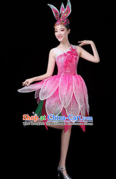 Traditional Chinese Opening Dance Lotus Dance Pink Dress Modern Dance Stage Performance Costume for Women