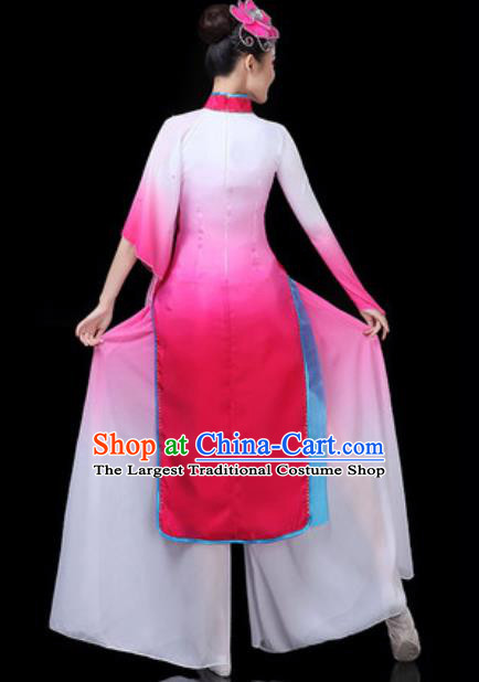 Traditional Chinese Classical Dance Rosy Dress Umbrella Dance Stage Performance Costume for Women