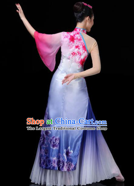 Traditional Chinese Classical Dance Light Blue Dress Umbrella Dance Stage Performance Costume for Women