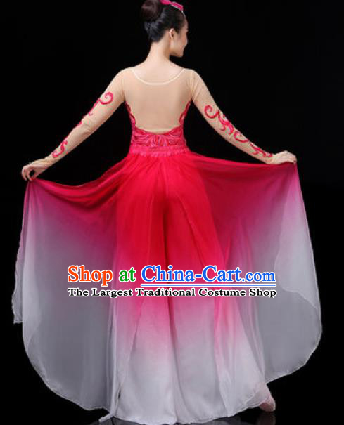 Traditional Chinese Classical Dance Group Dance Rosy Dress Umbrella Dance Stage Performance Costume for Women