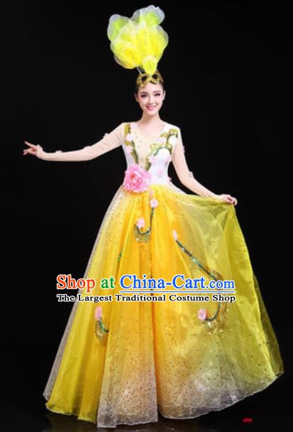 Traditional Chinese Spring Festival Gala Opening Dance Yellow Dress Modern Dance Stage Performance Costume for Women