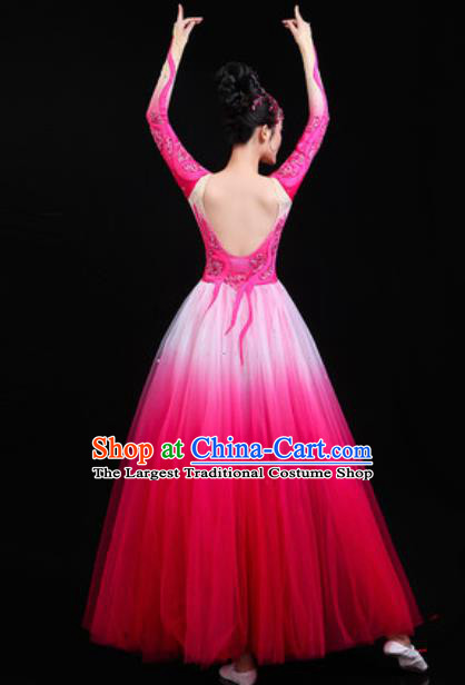 Traditional Chinese Spring Festival Gala Opening Dance Rosy Veil Dress Modern Dance Stage Performance Costume for Women
