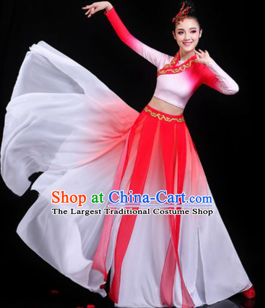 Traditional Chinese Classical Dance Group Dance Red Dress Umbrella Dance Stage Performance Costume for Women