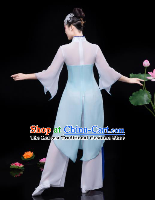 Chinese Traditional Classical Dance Lotus Dance Blue Dress Umbrella Dance Stage Performance Costume for Women