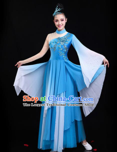 Traditional Chinese Classical Dance Group Dance Blue Dress Umbrella Dance Stage Performance Costume for Women