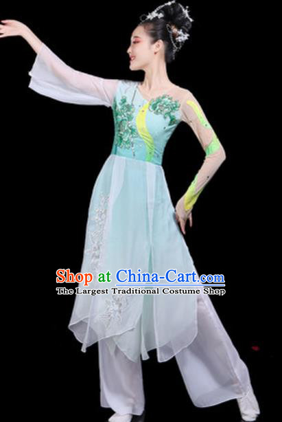 Traditional Chinese Classical Dance Light Green Dress Umbrella Dance Group Dance Stage Performance Costume for Women