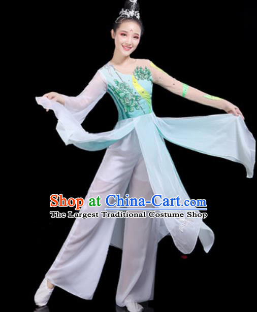 Traditional Chinese Classical Dance Light Green Dress Umbrella Dance Group Dance Stage Performance Costume for Women
