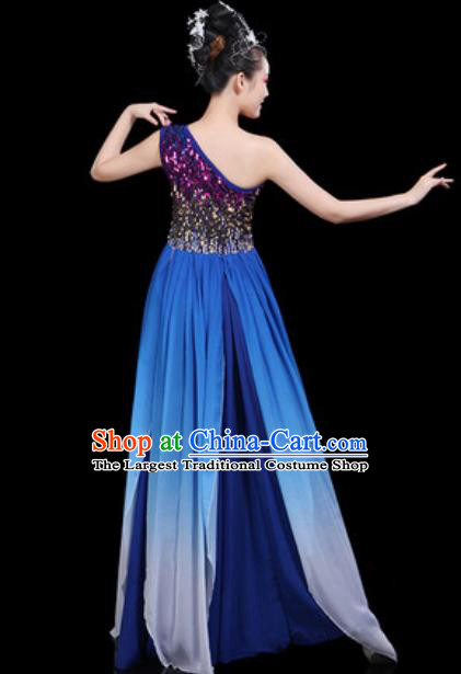 Traditional Chinese Spring Festival Gala Opening Dance Royalblue Paillette Dress Modern Dance Stage Performance Costume for Women