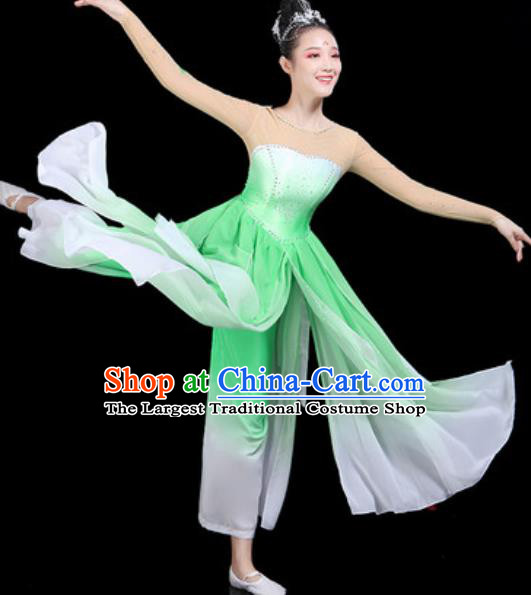 Traditional Chinese Classical Dance Green Dress Umbrella Dance Group Dance Stage Performance Costume for Women