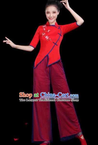 Traditional Chinese Yangko Group Dance Folk Dance Red Clothing Fan Dance Stage Performance Costume for Women