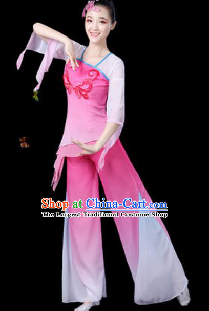 Traditional Chinese Yangko Group Dance Pink Clothing Folk Dance Fan Dance Stage Performance Costume for Women