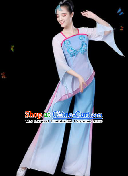 Traditional Chinese Yangko Group Dance Blue Clothing Folk Dance Fan Dance Stage Performance Costume for Women