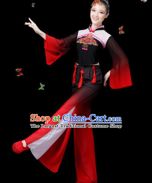 Traditional Chinese Yangko Group Dance Black Clothing Folk Dance Fan Dance Stage Performance Costume for Women