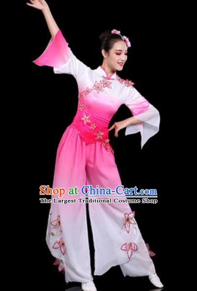 Traditional Chinese Folk Dance Pink Clothing Yangko Group Dance Fan Dance Stage Performance Costume for Women