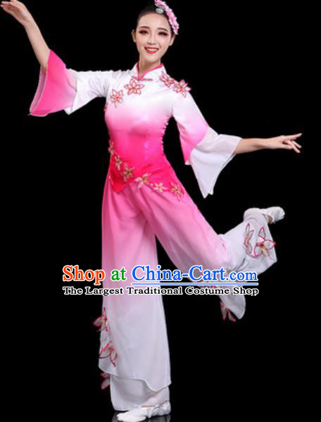 Traditional Chinese Folk Dance Pink Clothing Yangko Group Dance Fan Dance Stage Performance Costume for Women