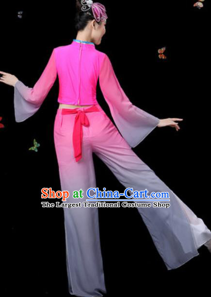 Traditional Chinese Yangko Group Dance Rosy Clothing Folk Dance Fan Dance Stage Performance Costume for Women