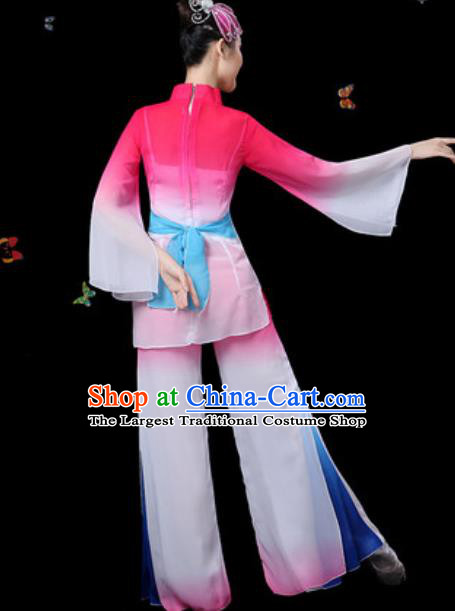 Traditional Chinese Classical Dance Rosy Clothing Umbrella Dance Group Dance Stage Performance Costume for Women