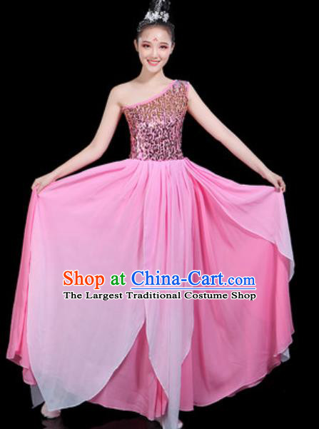 Traditional Chinese Spring Festival Gala Opening Dance Pink Paillette Dress Modern Dance Stage Performance Costume for Women