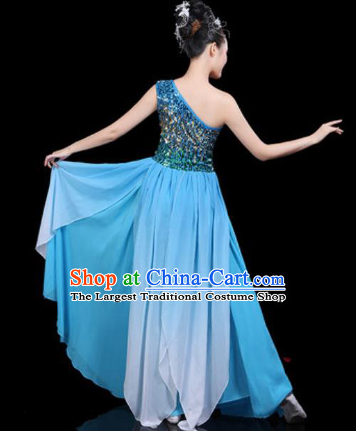 Traditional Chinese Spring Festival Gala Opening Dance Blue Paillette Dress Modern Dance Stage Performance Costume for Women