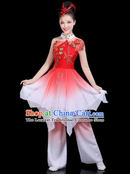 Traditional Chinese Classical Dance Red Dress Umbrella Dance Group Dance Stage Performance Costume for Women