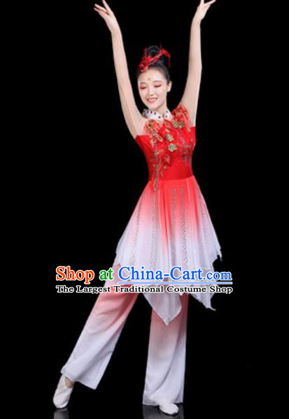 Traditional Chinese Classical Dance Red Dress Umbrella Dance Group Dance Stage Performance Costume for Women