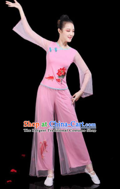 Traditional Chinese Yangko Group Dance Folk Dance Pink Clothing Fan Dance Stage Performance Costume for Women