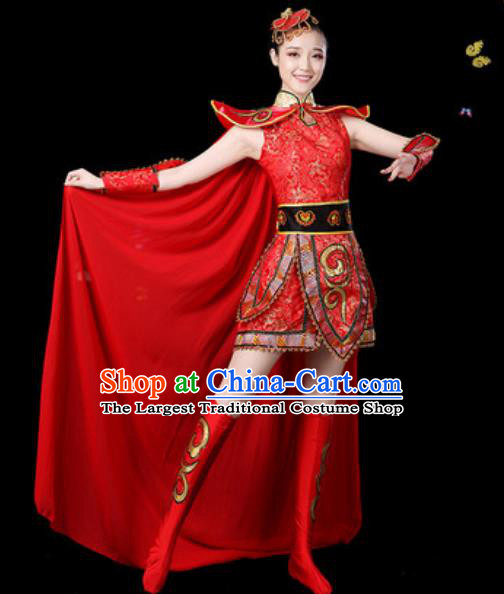 Traditional Chinese Yangko Group Dance Red Dress Folk Dance Drum Dance Stage Performance Costume for Women