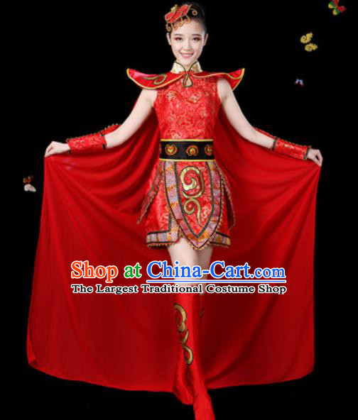 Traditional Chinese Yangko Group Dance Red Dress Folk Dance Drum Dance Stage Performance Costume for Women