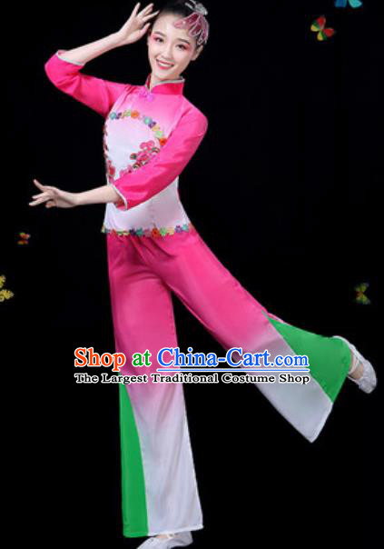 Traditional Chinese Group Dance Yangko Pink Clothing Folk Dance Fan Dance Stage Performance Costume for Women