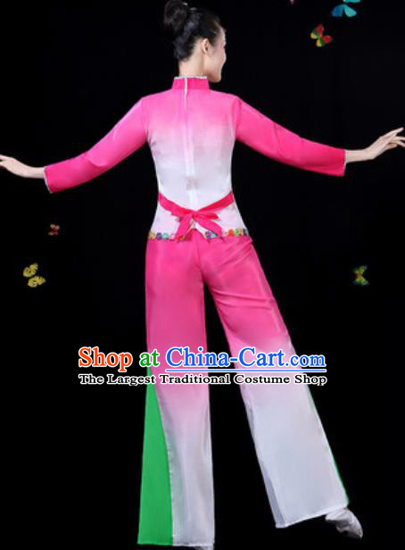 Traditional Chinese Group Dance Yangko Pink Clothing Folk Dance Fan Dance Stage Performance Costume for Women