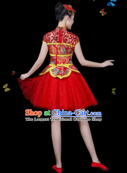 Traditional Chinese Yangko Red Dress Folk Dance Drum Dance Stage Performance Costume for Women