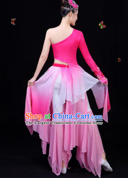 Chinese Traditional Classical Dance Rosy Dress Lotus Dance Group Dance Stage Performance Costume for Women