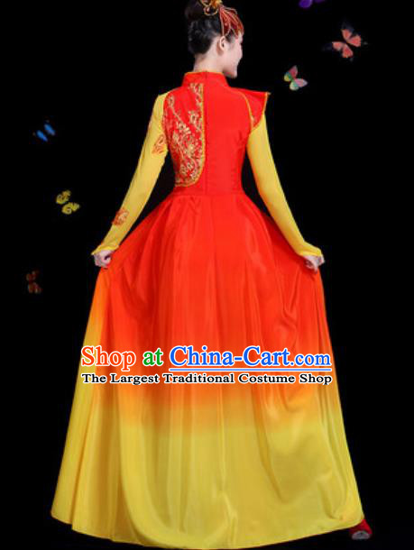 Traditional Chinese Classical Dance Chorus Red Dress Umbrella Dance Group Dance Stage Performance Costume for Women